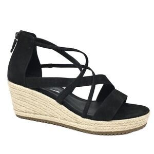 Eileen Fisher Wedge Sandals 6.5 Strappy Espadrille Platform Summer Black Wanda